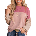 Women’s Colour Block Long Sleeve Crewneck Knitted Casual Pullover Tops